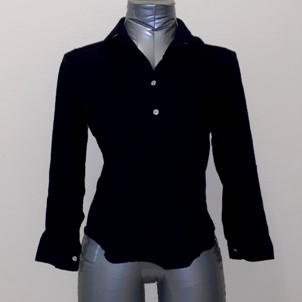 Button Neck Solid Blouse